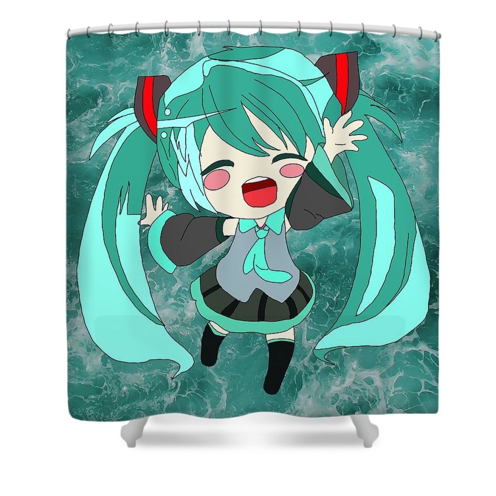 1 chibi hatsune miku green hair thu huynh - Anime Shower Curtain Shop