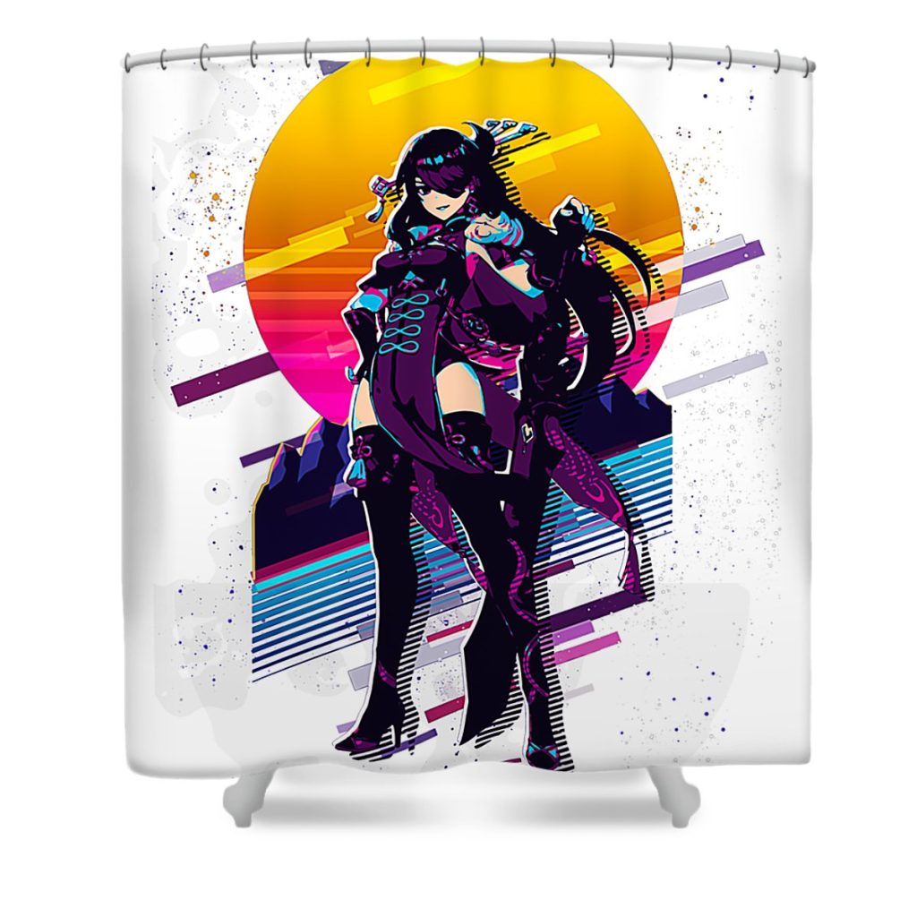 beidou genshin impact 80s retro davis davies transparent - Anime Shower Curtain Shop