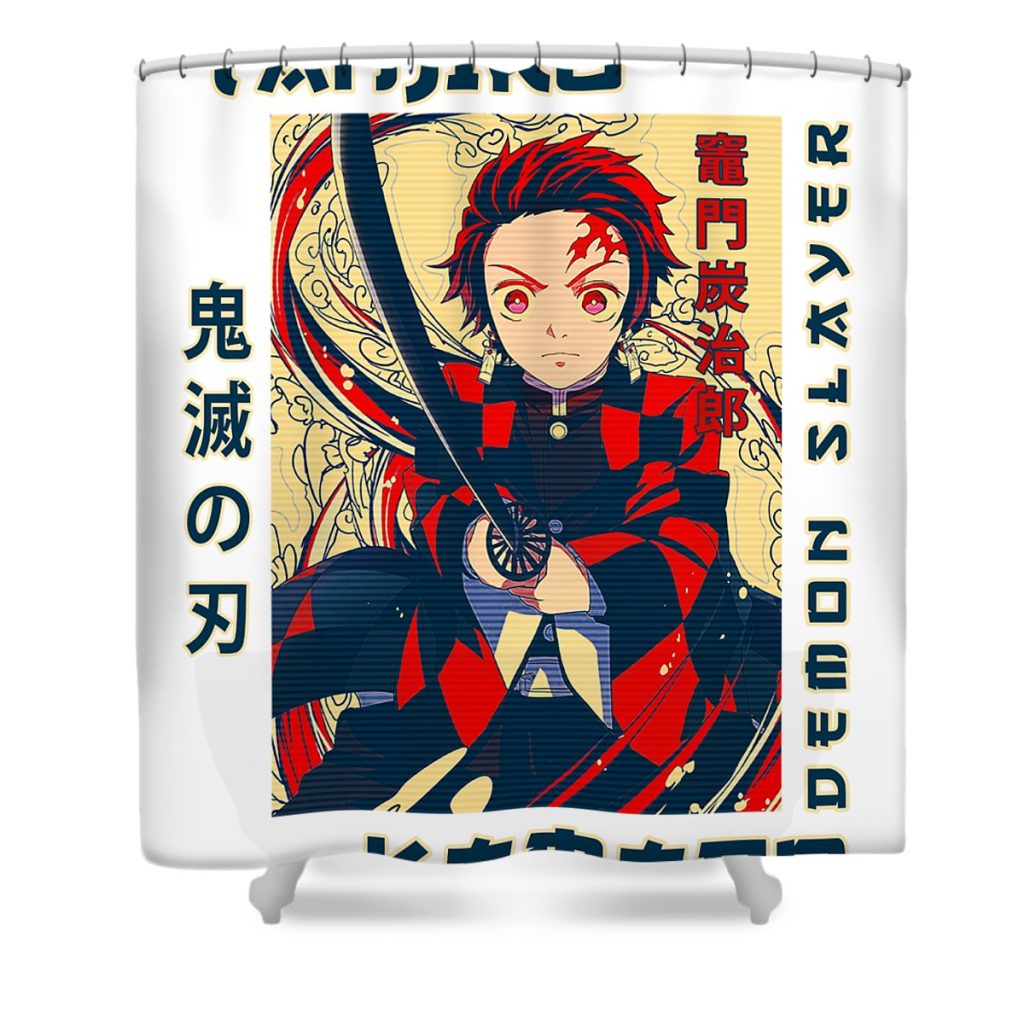 classic retro art tanjiro kamado demon slayer anime art transparent - Anime Shower Curtain Shop