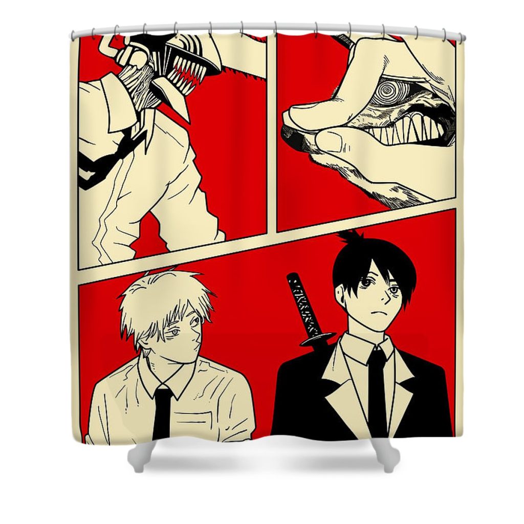 denji and aki chainsaw man aesthetic blue carlie marshall - Anime Shower Curtain Shop