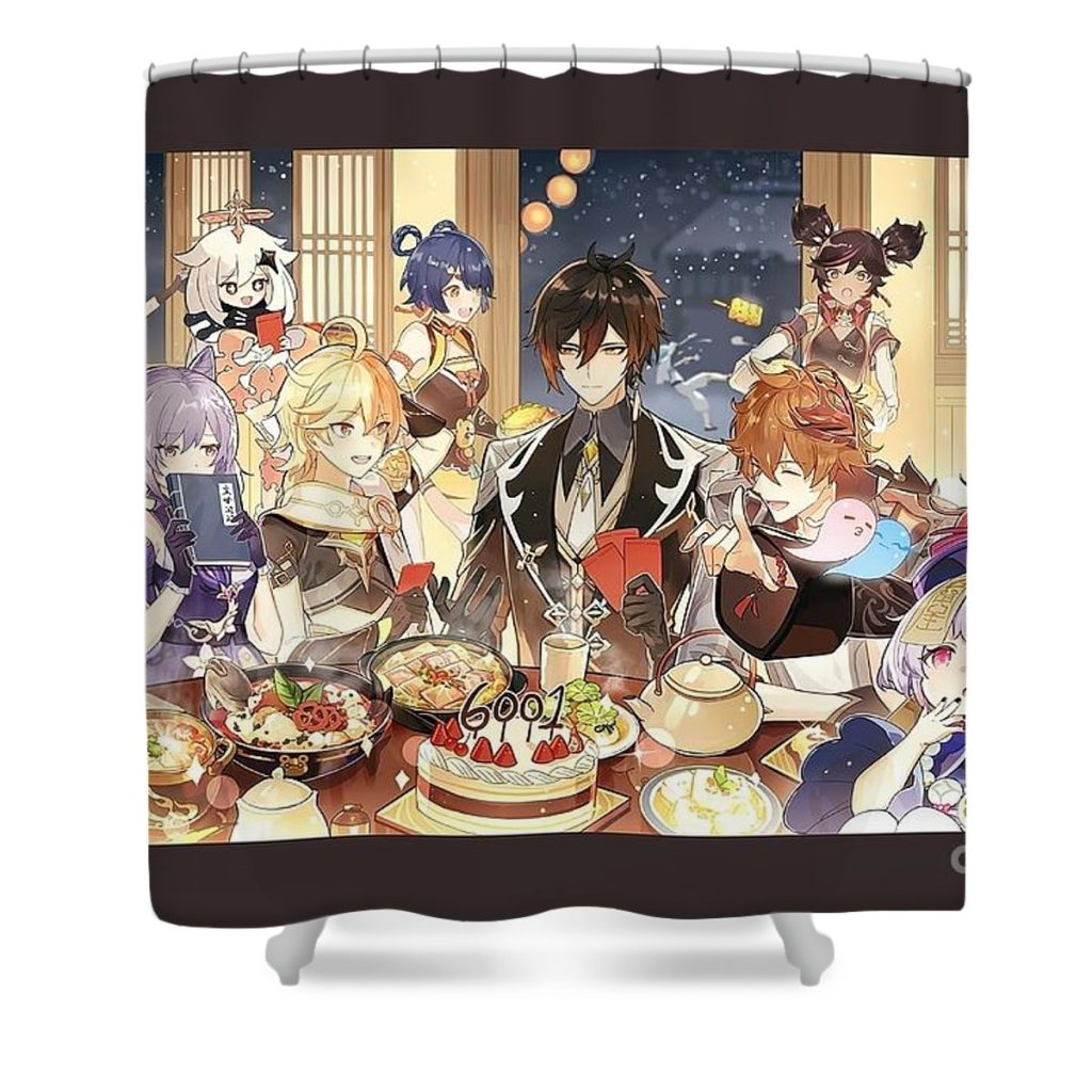 genshin impact characters having dinner mary ian - Anime Shower Curtain Shop