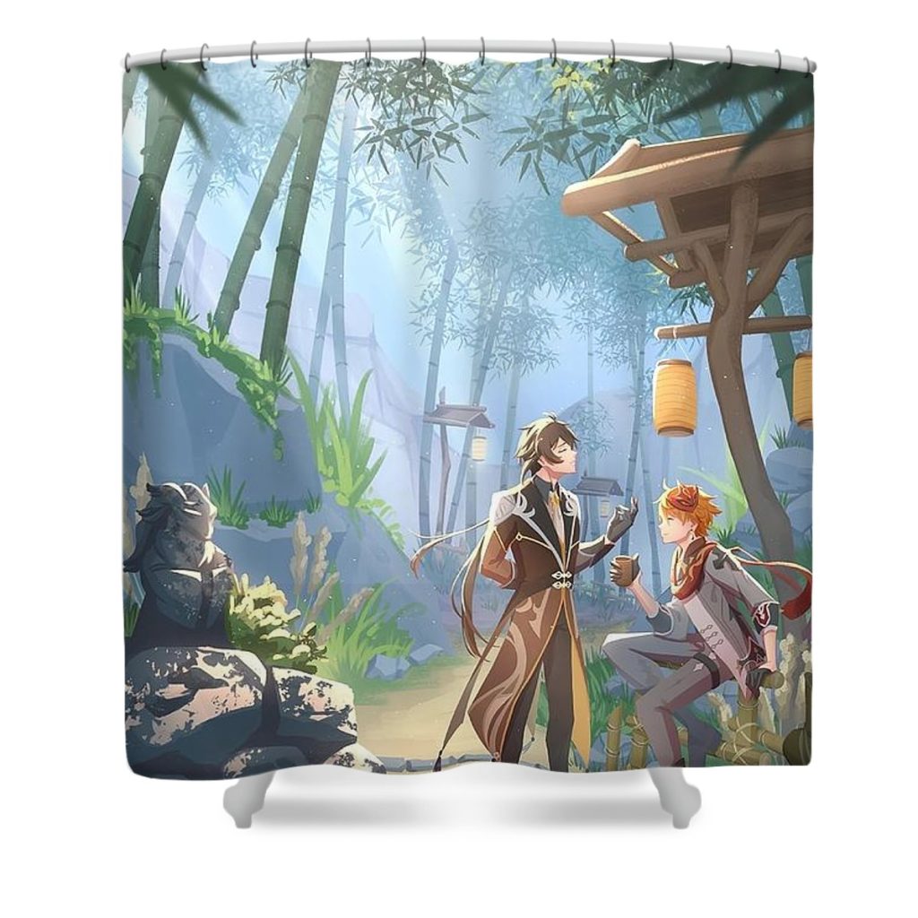 genshin impact zhongli childe tartaglia print matilda mark - Anime Shower Curtain Shop