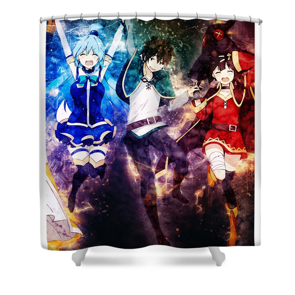 gift for men sato anime chibi kazuma awesome for movie fans mizorey tee transparent - Anime Shower Curtain Shop