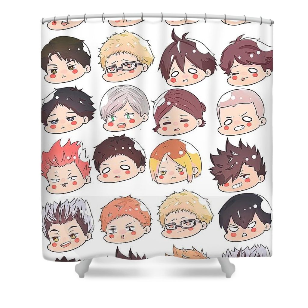 haikyuu chibi heads moore bruce - Anime Shower Curtain Shop