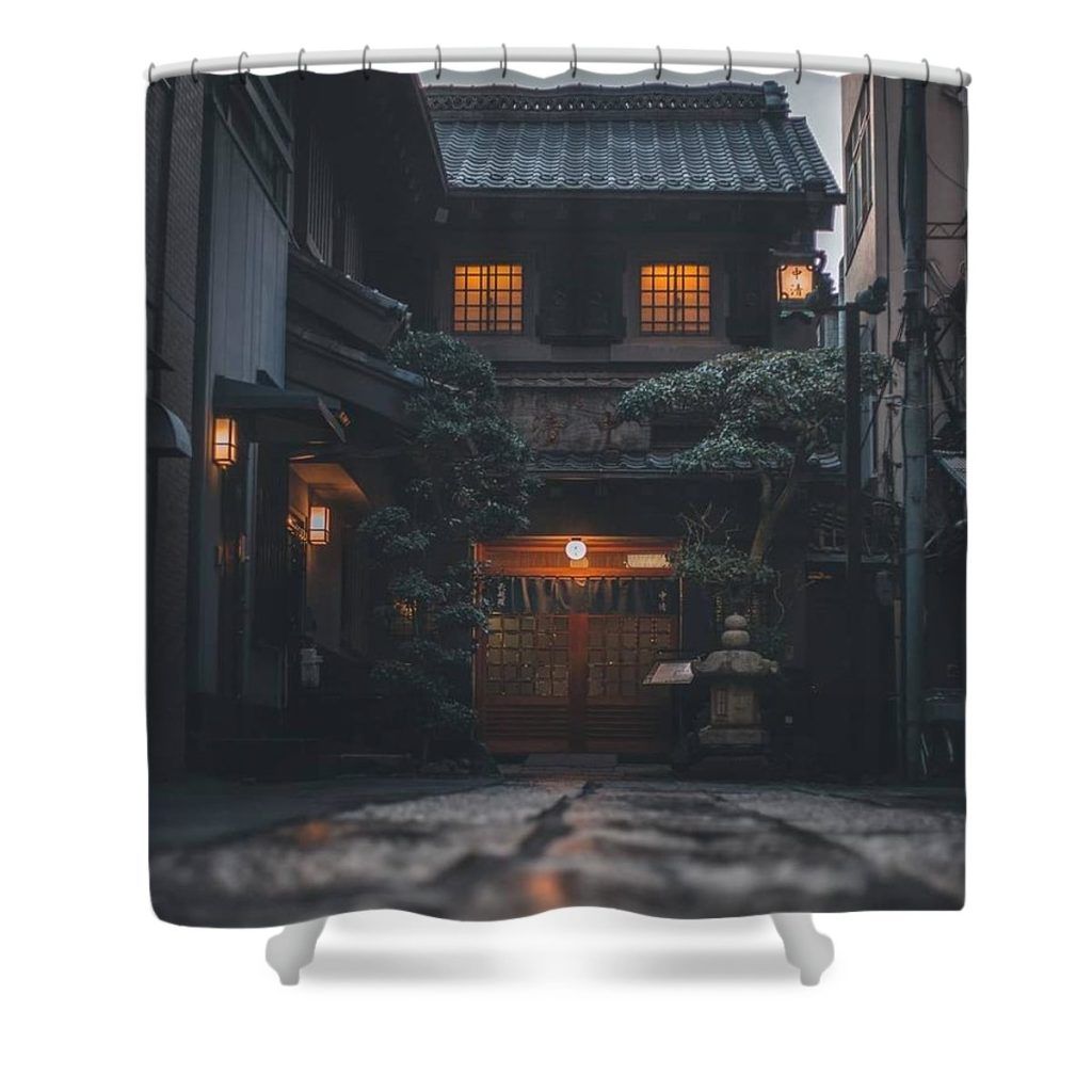 japan traditional street ambiance armand michel - Anime Shower Curtain Shop