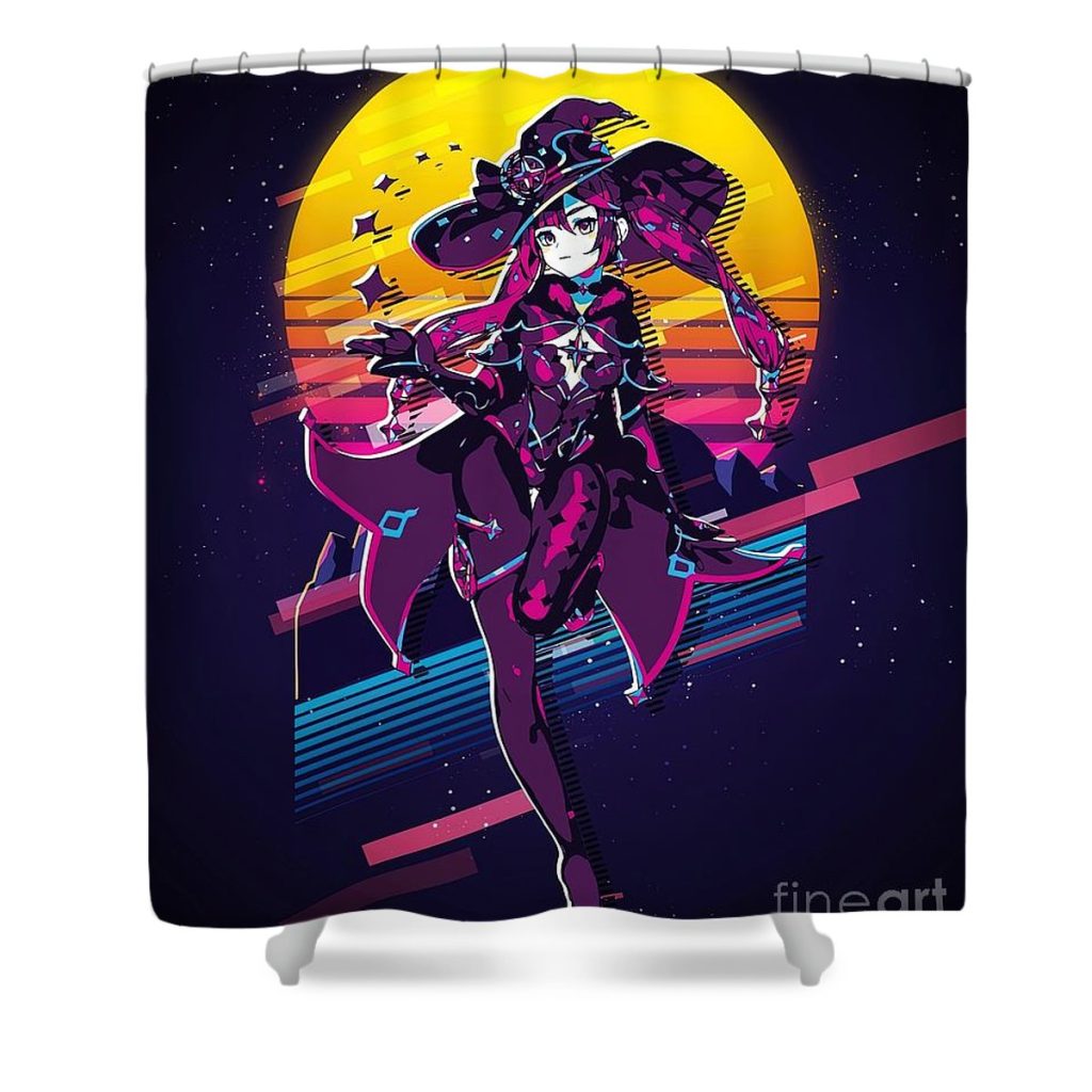 mona genshin impact 80s retro reid campbell - Anime Shower Curtain Shop