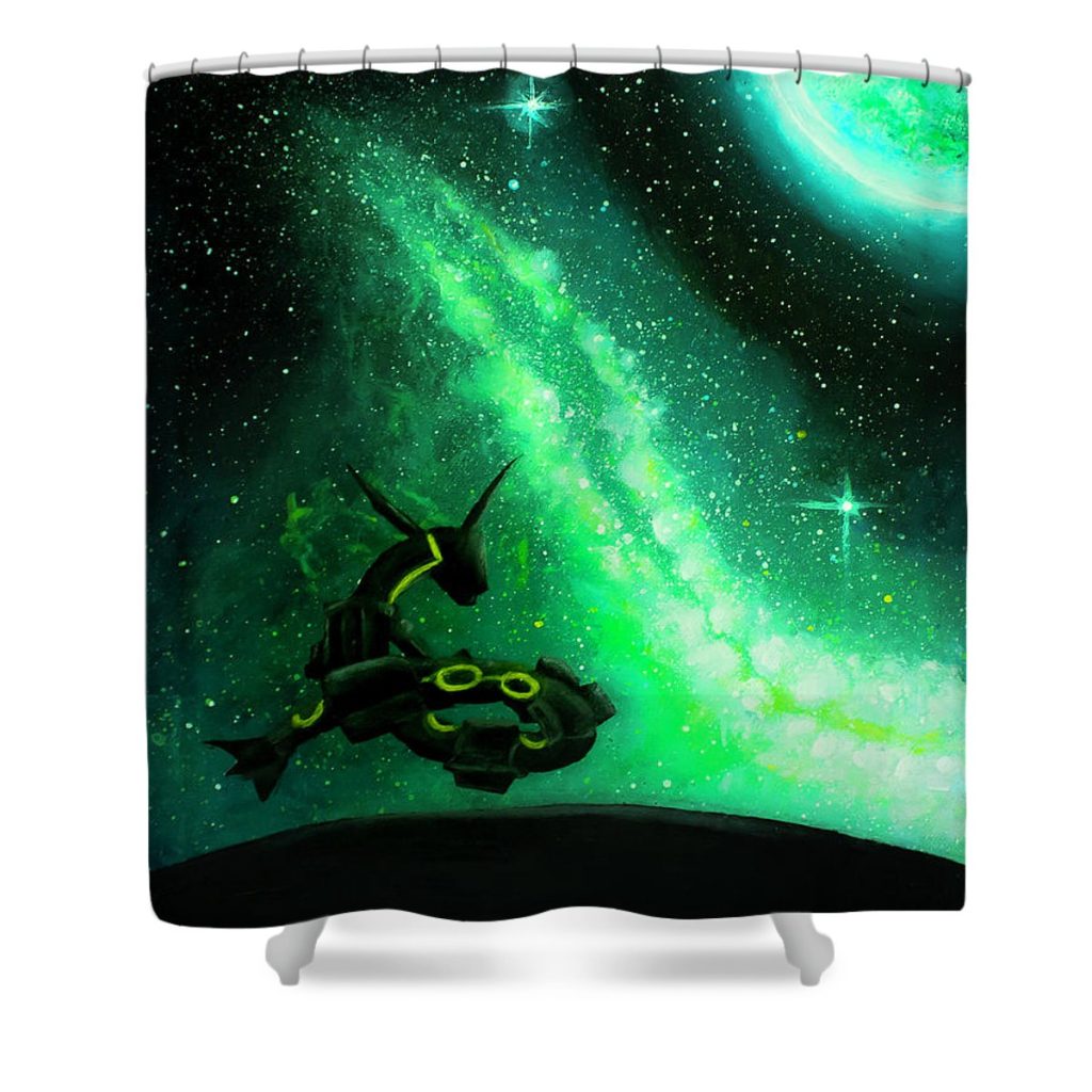 rayquaza in the dark sky painting magda swinya - Anime Shower Curtain Shop