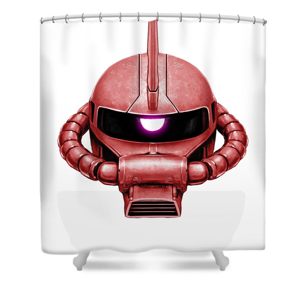 red zaku head andrea gatti transparent - Anime Shower Curtain Shop