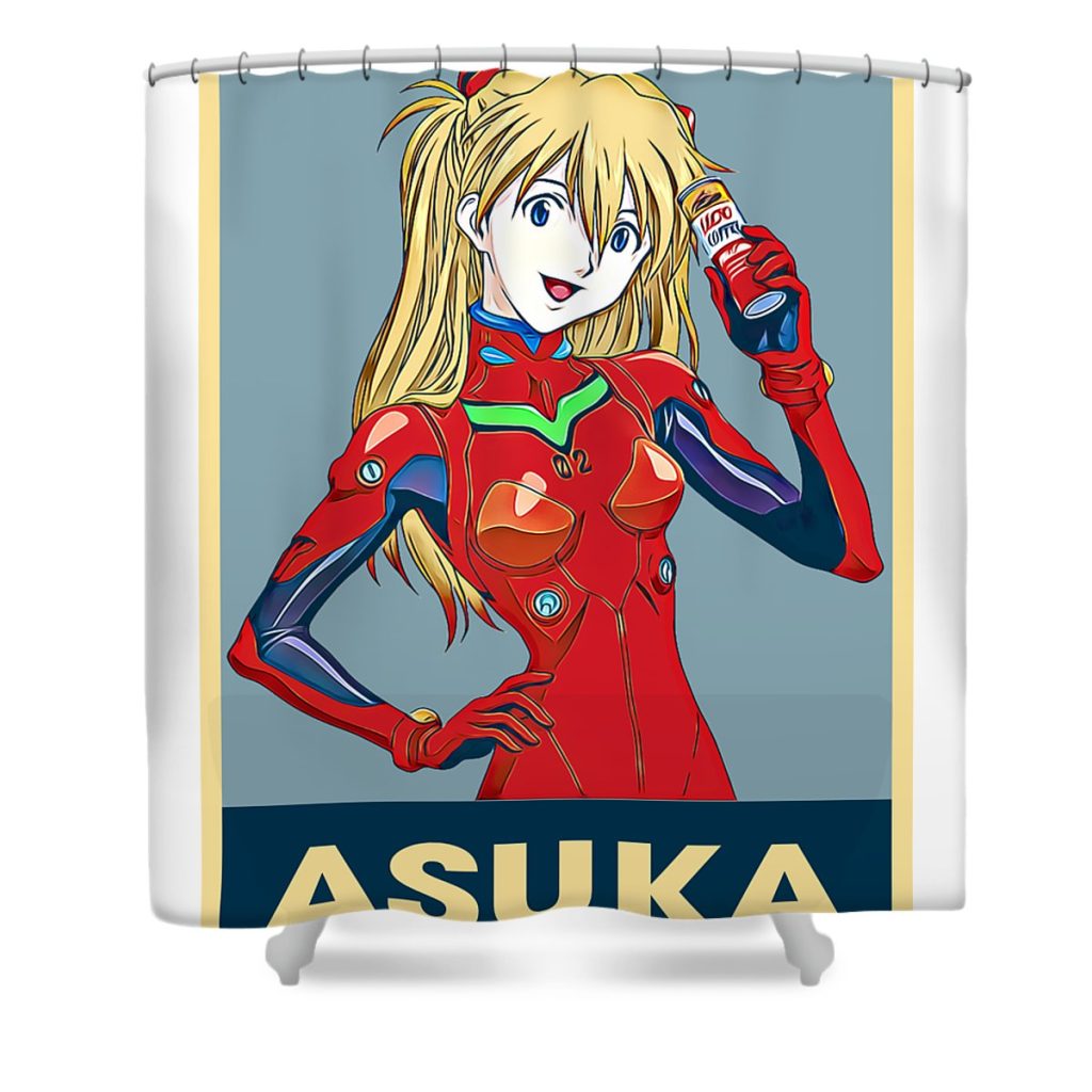 retro neon genesis evangelion asuka anime gifts for fans lotus leafal transparent - Anime Shower Curtain Shop