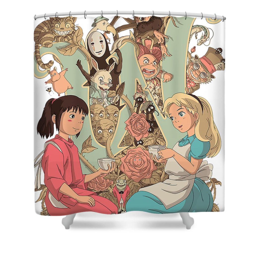 spirited away and alice in wonderland george e forbes transparent - Anime Shower Curtain Shop